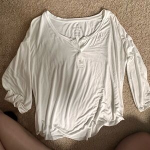 American Eagle Outfitters Women's White Long Sleeve Henley Top